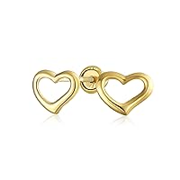 Petite Minimalist Real 14K Yellow Gold Word Symbol Of Love Infinity Heart Stud Earring For Women Teen Girlfriend Secure Screw back