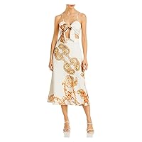 BARDOT Womens Gold Cotton Blend Zippered Cut Out Paisley Spaghetti Strap Sweetheart Neckline Midi Fit + Flare Dress 6S