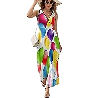 Colorful Balloons Women Sleeveless Maxi Dress Long Loose Funny