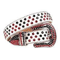 Western Rhinestones Studded Belts for Men Diamond Fashion Black and Red for Waist(30-33inch)