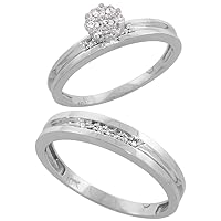 10k White Gold Diamond Engagement Rings Set for Men and Women 2-Piece 0.10 cttw Brilliant Cut, 4 mm & 3.5 mm Wide