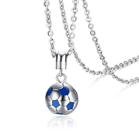 Stainless Steel Blue Silver Sport Soccer Football Ball Pendant Necklace Jewelry for Men Women Boy Girl, Free 22