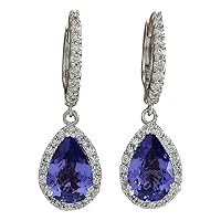 3.94 Carat Natural Blue Tanzanite and Diamond (F-G Color, VS1-VS2 Clarity) 14K White Gold Drop Earrings for Women Exclusively Handcrafted in USA