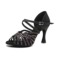 Cut-Out Rhinestones Ballroom Sandals Glitter Dance Shoes for Womens