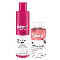 Bundle of Viviscal Thickening Shampoo, With Biotin, Keratin, & Collagen, Strengthens & Reduces Breakage, 250ml (8.45 fl oz) + Hair Self-Care Supplement, Support Keratin Formation, Hair Vitamins, 30ct