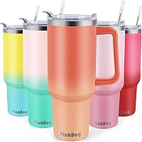 40 oz Tumbler with Handle and Straw, 100% Leak Proof Tumblers Cup, Stainless Steel Insulated Travel Coffee Mug, Keeps Drinks Cold for 24 Hours or Hot for 10 Hours, Fit for Car Cup Holder, OrangeBrick
