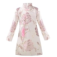 Girls' Autumn and Winter Improved Cheongsam Dresses,Retro Stand Collar Embroidered Chinese Knot Pendant Dresses.