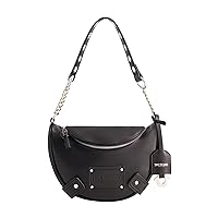 True Religion Women's Shoulder Bag Purse, Faux Suede Small Hobo Handbag with Chain Handle, Black