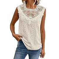 SHEWIN Womens Tank Top Sleeveless Tops for Women 2024 Crewneck Lace Blouses