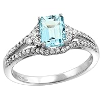 14k White Gold Diamond Halo & Color Gem Engagement Ring Split Shank 0.42 cttw Octagon 7x5mm, size 5-10