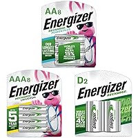 Energizer Rechargeable AA Batteries, 8 Count & Rechargeable AAA Batteries, 700 mAh NiMH, 8 Count & Rechargeable D Batteries, 2 Count, Green and Silver