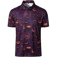 HOOD CREW Mens Short Sleeve Polo Shirt Fun Pumpkins Ghost Printed Halloween Shirt Costume T-Shirts