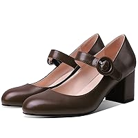 MOOMMO Women Classic Mary Jane Heels Pumps Shoes Ankle Strap Round Closed Toe Dress Sandals Chunky Block Heels Comfort Mid Heel Wedding Party Evening Pump Basic Office Work Shoes Elegant 4-11 M US