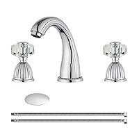 Chrome Widespread Bathroom Sink Faucet,Two Crystal Handle Three Hole Brass Lavatory Vanity Faucet,8-16 Inch Basin Mixer Tap with Pop Up Drain Assembly