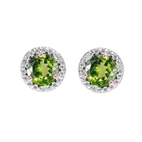 HALO STUD EARRINGS IN TWO TONE ROSE GOLD WITH SOLITAIRE PERIDOT AND DIAMONDS
