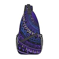 Purple Background in Tribal Style Pattern Sling Bag Lightweight Crossbody Bag Shoulder Bag Chest Bag Travel Backpack for Women Men