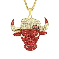 LUREME Gold Lion Head Pendant Necklace, Leopard Tiger Bull Necklace Mens Hip Hop Rapper Jewelry (nl006313)