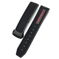 for Omega Speedmaster Watch Strap Stainless Steel Deployment Buckle 20mm 21mm 22mm Rubber Silicone Watchband (Color : Black red Black, Size : 21mm)