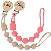 Munchewy Personalized Soother Clip with Name for Boys Girls (2 Pack) (Brown+Pink)