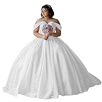 Off Shoulder Lace Appliques Quinceanera Dresses Women's Tulle Ball Gown Sparkly V Neck Sweet 15 16 Dresses