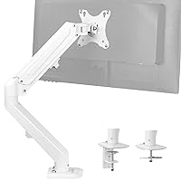 Articulating Single 17 to 27 inch Pneumatic Spring Arm Clamp-on Desk Mount Stand | Fits 1 Monitor Screen with Max VESA 100x100, White (STAND-V101OW)
