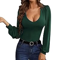 Plus Size Tops for Women Long Sleeve Blouse Sexy V Neck Criss Cross Long Sleeves Backless Crop Tops Square NEC