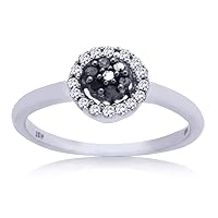 1/4 Carat Total Weight (cttw) Sterling Silver Black and White Diamond Ring for Women