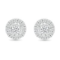 DGOLD 10kt Gold Round White Diamond Exquisite Halo Stud Earrings for Women (1/2 cttw)