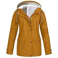 TUNUSKAT Womens Winter Rain Jacket Plus Size Sherpa Lined Waterproof Windbreaker Jacket Plus Fleece Hoodie Warm Raincoat