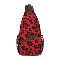 Red Leopard Pattern Print Sling Bag Crossbody Sling Backpack Travel Hiking Chest Bags For Women Men