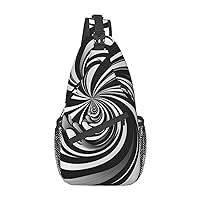 White Black Swirl Design Print Cross Chest Bag Sling Backpack Crossbody Shoulder Bag Travel Hiking Daypack Unisex