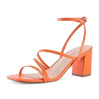 LACUONE Strappy Heels for women Block Heels Square Toe Chunky Ankle Buckle Pump Heeled Sandals