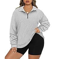 TIYOMI Plus Size Fuzzy Fleece Sweatshirts For Women Drawstring Pullover Quarter Zip Tops Tie Dye/Leopard/Plaid (XL-5XL)