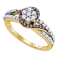 The Diamond Deal 10k Yellow Gold Brown Diamond Flower Cluster Bridal Ring 1/2 Cttw