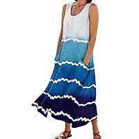 Casual Maxi Dress 2024 Fashion Stripe Flowy Linen Dress with Pocket Beach Party Dresses for Women Trendy Loose