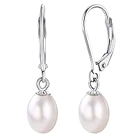 Silvora Silver Pearl Earrings 8MM Women Sterling Silver Hoop Earring with Freshwater Pearls Drops Charm for Wife Teen Girls Decorations