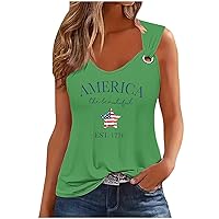 July 4th Tank Top Women American The Beautiful Letter Print Shirts Summer Sleeveless Star USA Flag Patriotic Bloues