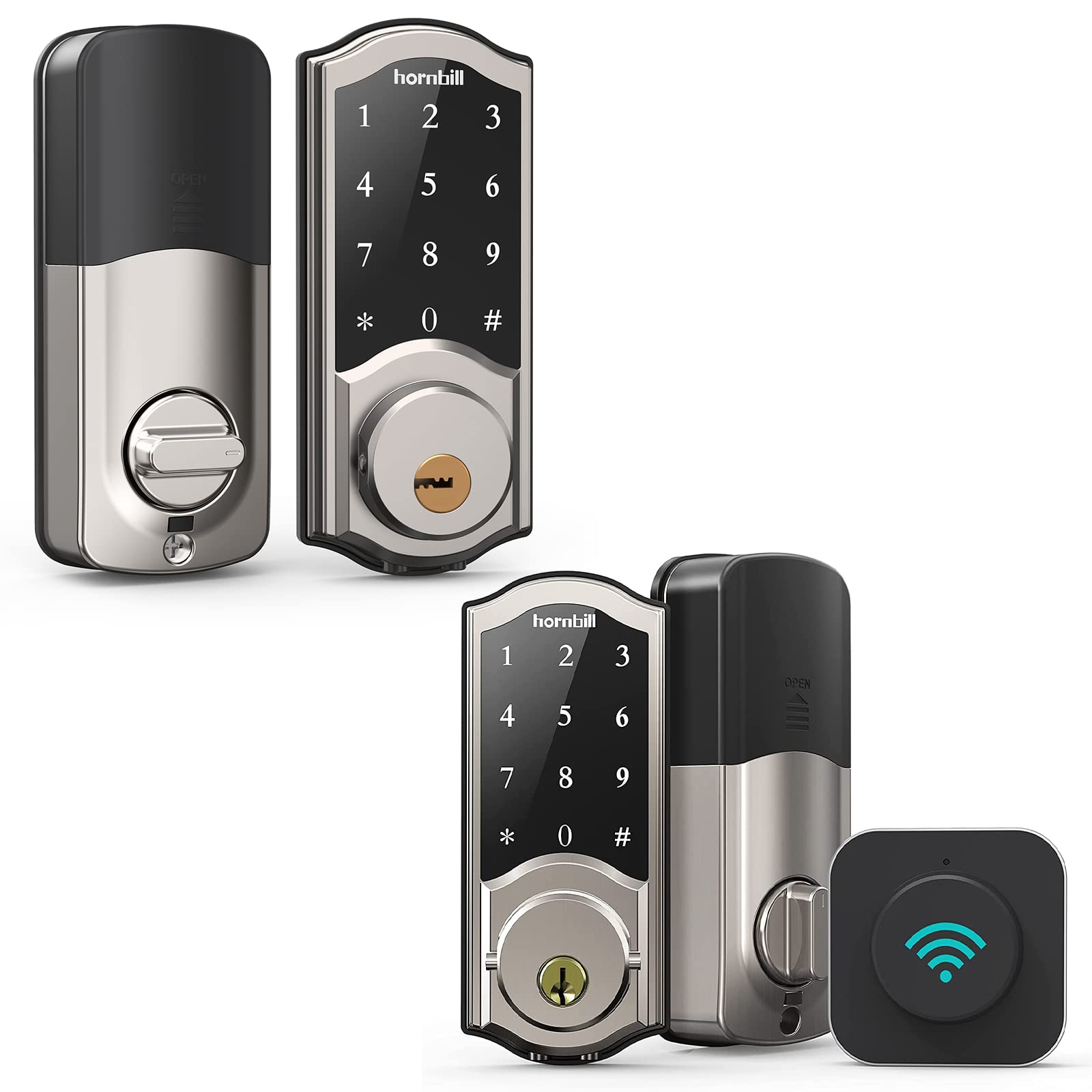 Smart Deadbolt Locks with Keypad, hornbill Keyless Entry Digital Front Door Lock with Wi-Fi Bridge, Bluetooth Electronic Auto Lock Work with Alexa,...