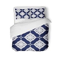 Duvet Cover Set Twin Size Portuguese Azulejo Tiles Blue and White Gorgeous Patterns 3 Piece Microfiber Fabric Decor Bedding Sets for Bedroom