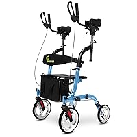 Upright Rollator Walker- Walkers for Seniors Tall Stand up Rolling Mobility aids with Armrest，Padded Seat, Backrest and Shopping Bag -WINLOVE -Blue