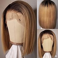 Highlight 1B/27 Ombre Color Short Bob Wig Straight Bob 13x4 HD Invisible Transparent Lace Front Human Hair Wigs 150% Density Virgin Wig With Natural Hairline For Black Women 10 Inch