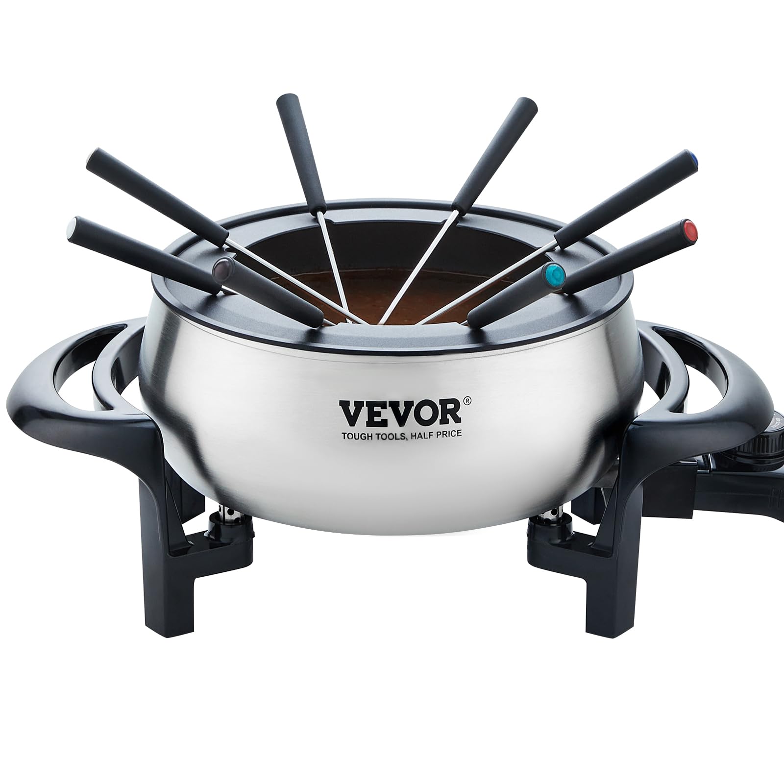 VEVOR Electric Fondue Pot Set, 3 Qt Melter for Cheese & Chocolate with 8 Forks, Candy Warmer with Temp Control, 1000W Non-Stick Stainless Steel Melting for Dessert, Broth, Wax Candle, Party Gift