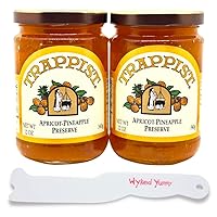 Wyked Yummy Apricot-Pineapple Preserve Bundle with (2) 12 Ounce Jars of Trappist Apricot-Pineapple Preserve and 1 Spreader Plastic Knife and Jar Scraper Delicious Topping for Baked Ham