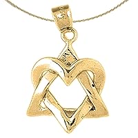14K Yellow Gold Star of David with Heart Pendant with 18