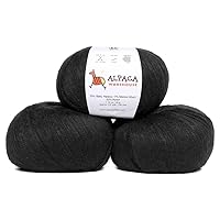 Pullu - Baby Alpaca Merino Wool Yarn Set of 3 Skeins (150 Grams) Worsted Weight - Sourced Directly from Peru - Heavenly Soft and Perfect for Knitting and Crocheting (Black)