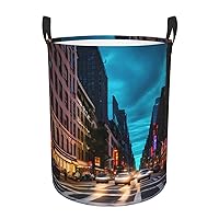 Streets of New York City Circular Hamper â€“ Tall Printed Round Laundry Basket â€“ Perfect for Laundry, Storage, and Organizing