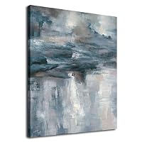 Abstract Wall Art Canvas Painting Pictures Wall Decor Large Canvas Art Lake Water Modern Artwork Contemporary Wall Decor Indigo Grey Blue for Home Office Decorations Framed Ready to Hang 30