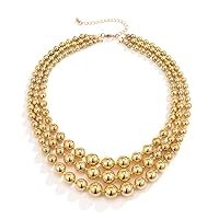 COLORFUL BLING Exaggerated Layered Beads Pendant Chunky Gold Chain Chunky Bib Statement Choker Stackable Strand Necklace for Women Girls Hip Hop Jewelry