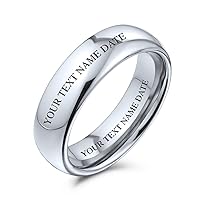 Personalize Plain Simple Dome Couples Black Silver Rose Gold Plated Titanium Wedding Band Ring For Men Women Comfort 6MM Size 4-14