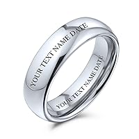 Bling Jewelry Personalize Plain Simple Dome Couples Black Silver Rose Gold Plated Titanium Wedding Band Ring For Men Women Comfort 6MM Size 4-14